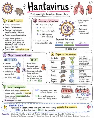 Hantavirus Notes: HCPS vs HFRS, Symptoms, Diagnosis & Treatment - Medicine - Infectious Diseases page 1 of 8 | medical study notes