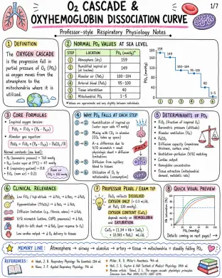 Notes on Oxygen Cascade and Hemoglobin Dissociation Curve - Anesthesia - Physiology - Respiratory page 1 of 7 | medical study notes